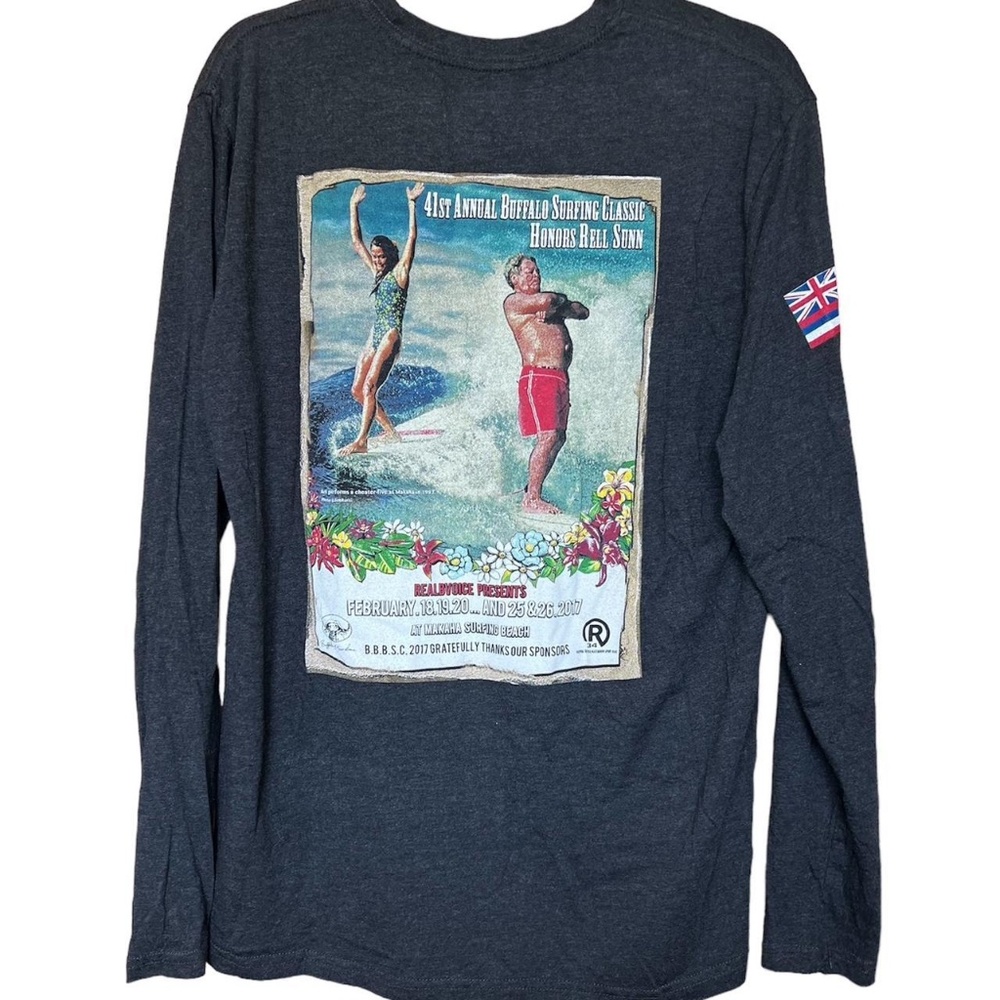 Buffalo surfing classic black long sleeve shirt with back graphic